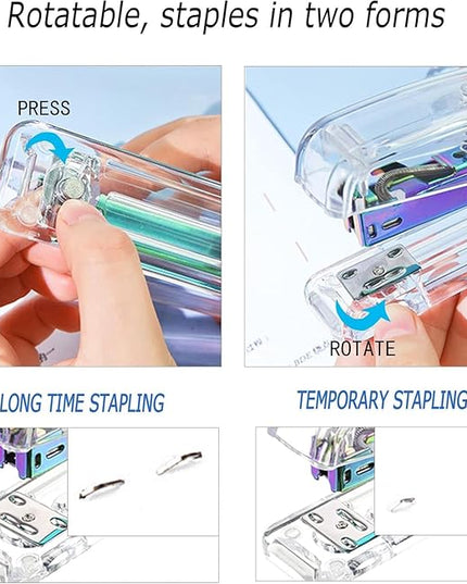 Desk Organizers and Accessories Set with 360-Degree Rotating Pen Holder, Acrylic Stapler, Tape Holder, Staple Remover, Binder/Paper Clips Kit, Scissor and 1 Box of Staples