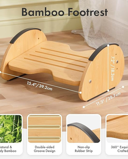 Amazer Bamboo Foot Rest for Under Desk at Work, 2-in-1 Reversible Rocking Footrest Adjustable Foot Stool, Ergonomic Footrest for Under Gaming Desk, Feet Support Leg Footstools for Home Office