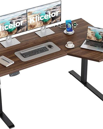 Klicelor 55 Inch L Shaped Standing Desk, Adjustable Height Corner Desk for Home Office Workstation, Sit Stand Desk with Two-Piece Desktop, Dark Walnut