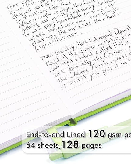 feela 12 Pack Notebooks Journals Bulk, Hardcover Notebook Classic Ruled Lined Journals with Pen Holder for Women Girls School Business Supplies, with 12 Black Pens, 120 GSM, 5.1”x8.3”, A5, Green