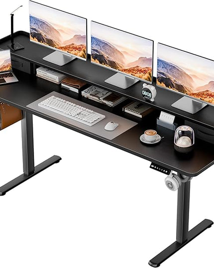 Homall Electric Standing Desk with 2 Drawers, Adjustable Height Computer Desk with Storage Sit Stand Table with Storage Shelf and Splice Board Quick Install for Home Office (Black, 63 Inch)