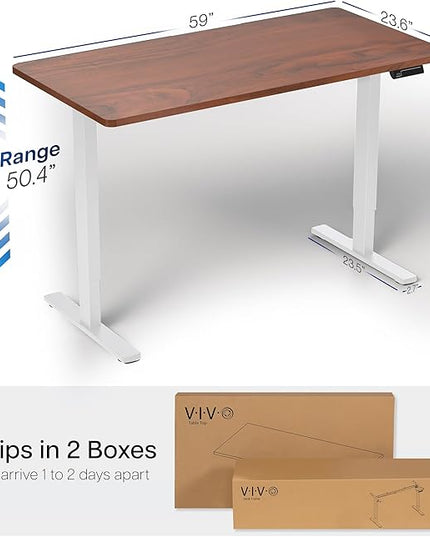 VIVO Electric 60 x 24 in Dual Motor Sit Stand Desk, Memory Height Adjustment, 2B Series, Dark Walnut Top White Frame, DESK-KIT-2W6D