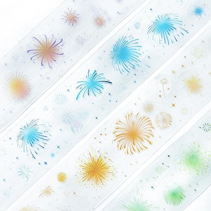 AuriicLeaf Fireworks PET Tape Set, 4 Rolls Pre-Cut Ephemera for Junk Journaling, Scrapbooking, Crafting, DIY Projects, Diaries, and Art Supplies