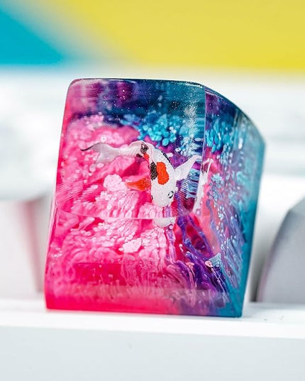 Kohaku Koi Artisan Keycap Blue and Pink Ocean Coral Reef R1 SA Profile Custom Keycaps 1U ESC Handmade Gaming Resin Key Cap Cherry MX Switch Compatible Mechanical Keyboard Koi Lover Gift