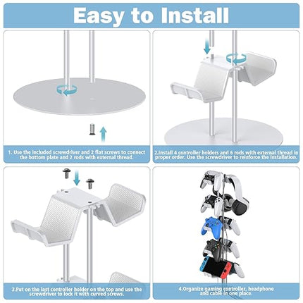 Kytok Gamer Gifts, Headset Stand 5 Tiers with Cable Organizer, Controller Stand Compatible with PS5/Xbox/Nintendo Switch/PS Portal/PS4, Headset Holder & Controller Holder for 10 Packs Controller