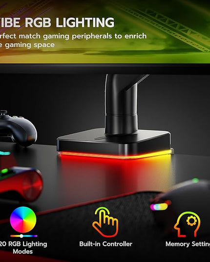 Ultrawide Monitor arm for 17-49'' Heavy Duty Screen up to 44lbs, Gas Spring Single Monitor Arm with RGB Light, Adjustable Gaming Computer Monitor Arm for Desk, Black