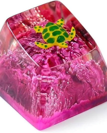 Sea Turtle Artisan Keycap Magenta Ocean Coral Reef R1 SA Profile Custom Sea Creatures Keycaps 1U ESC Handmade Gaming Resin Key Cap Cherry MX Switch Compatible Mechanical Keyboard Turtle Lover Gift