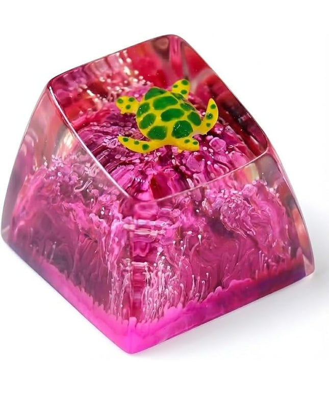 Sea Turtle Artisan Keycap Magenta Ocean Coral Reef R1 SA Profile Custom Sea Creatures Keycaps 1U ESC Handmade Gaming Resin Key Cap Cherry MX Switch Compatible Mechanical Keyboard Turtle Lover Gift