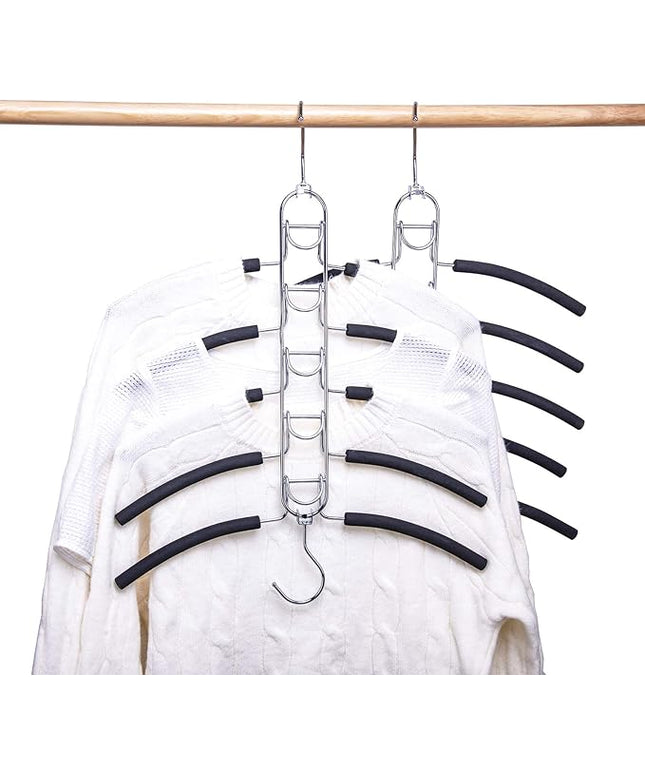 Nature Smile 2 Pack 5 in 1 Anti Slip Clothes Hangers,Space Saver Magic Metal Hangers,Multi Layers Wardrobe Clothes Rack,Heavy Duty Metal Blouse Hanger Closet Storage Organizer