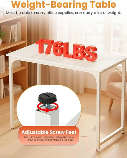 PayLessHere | 32 Inch Computer Desk | White | Office Desk with Metal Frame, Adjustable Feet | Water-Resistant, Scratchproof Surface | Sturdy Writing Table for Home Office or Study | Pack of 1