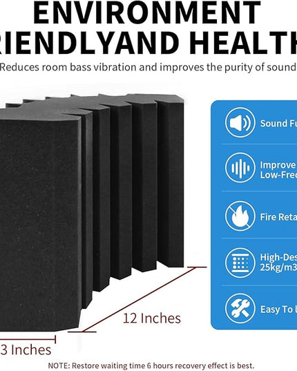 Focusound 4 Pack Bass Traps Corner Acoustic Foam Corner 16.5" X 6.3" X 12" Acoustic Foam Panels Soundproof Padding Wall Panel Corner Block for Home Studio and Theater