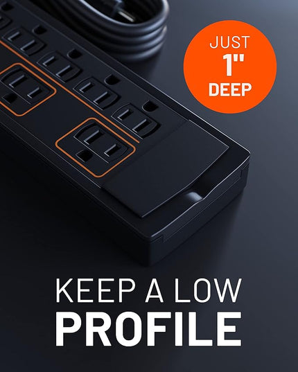 ECHOGEAR ShockBlocker 8 Outlet Surge Protector Power Strip - Slim Design Can Power & Protect Your Entire TV, Office, Or Gaming Setup - Advanced Surge Suppressor with 3420 Joules of Protection