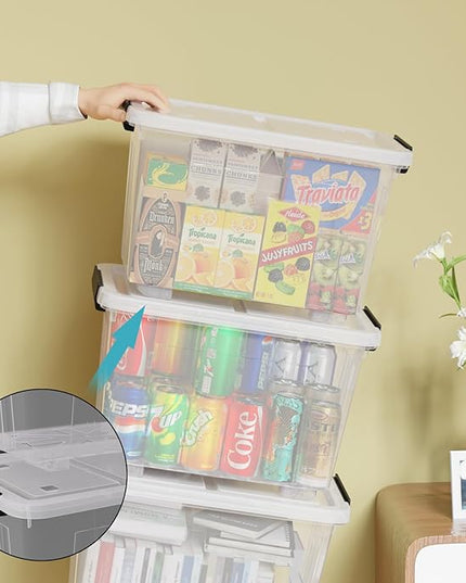 50 Quart Clear Large Storage Totes with Wheels, Plastic Storage Box with Lid, 4-Pack