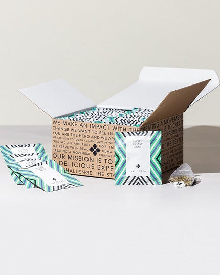 Art of Tea | Organic Pacific Coast Mint (Naturally Caffeine Free) | 50 Eco Friendly Pyramid Peppermint Tea Bags | Herbal Tea Bags