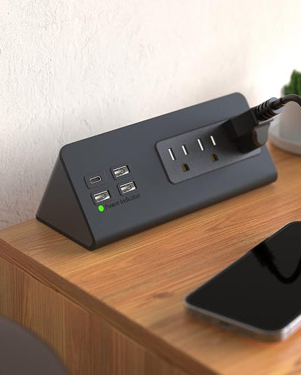 Nightstand Edge Mount Power Strip with USB-C Ports Tabletop Surge Protector Desk Clamp Power Sockets with 3 AC Outlets &4 Fast Charging USB Ports for Home Office Hotel and Dormitory (Black(2-Pack))