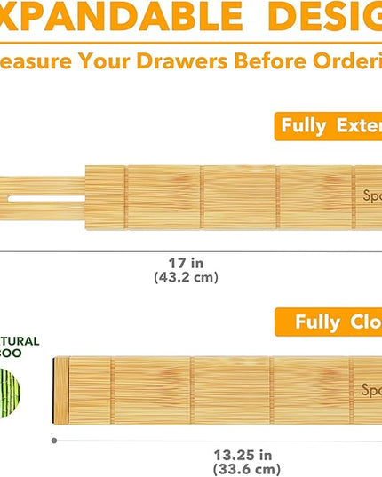 SpaceAid Bamboo Drawer Dividers with Inserts and Labels, Kitchen Adjustable Drawer Organizers, Expandable Organization for Home, Office, Dressers and Bathroom, 6 Dividers with 12 Inserts (13.25-17 in)