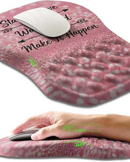 Ergonomic Slope Mouse Pad Wrist Support, Wrist Rest Mousepad for Carpal Tunnel Pain Relief with Massage Bulge and Slow Rebound Memory Foam (12x8 inch, Pink Stay Positive)