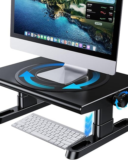 Monitor Stand Riser for Desk,360°Rotation Freely Height Adjustable by Knob,4.4-5.8 Inches,Ergonomic Monitor Stand Mount, Desktop Monitor Stand Riser for Computer,Laptop,Printer,Tv,Black