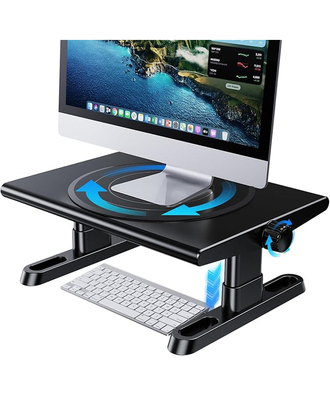 Monitor Stand Riser for Desk,360°Rotation Freely Height Adjustable by Knob,4.4-5.8 Inches,Ergonomic Monitor Stand Mount, Desktop Monitor Stand Riser for Computer,Laptop,Printer,Tv,Black