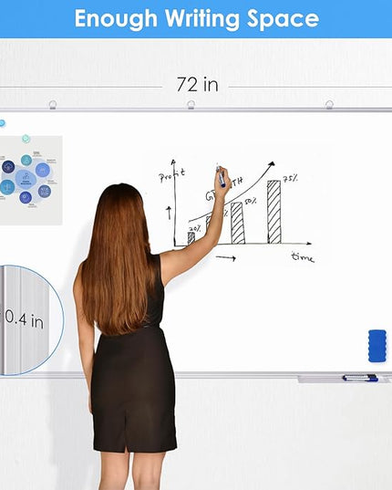 Dry Erase Board 72 x 40 Inch, Large Magnetic White Board for Wall, Maxtek Aluminum Frame Erase Board Presentation Wall-Mounted Marker Board with a Long Pen Tray for Classroom, Office & Home