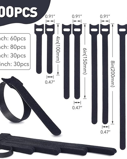 200PCS Reusable Cable Ties Wire Ties Cord Organizer Cable Organizer Adjustable Cable Management Black 4+6+8+10 inch