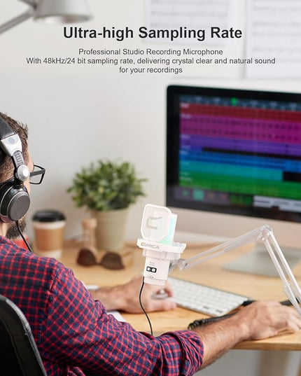 COMICA Ejoy Uni(A) USB Gaming Microphone with Noise Cancellation, RGB Lights, Monitoring, Muting, Streaming Mic for Computer, PS5, PS4, Streaming, Podcast, Chat, Twitch, YouTube, Discord(White)