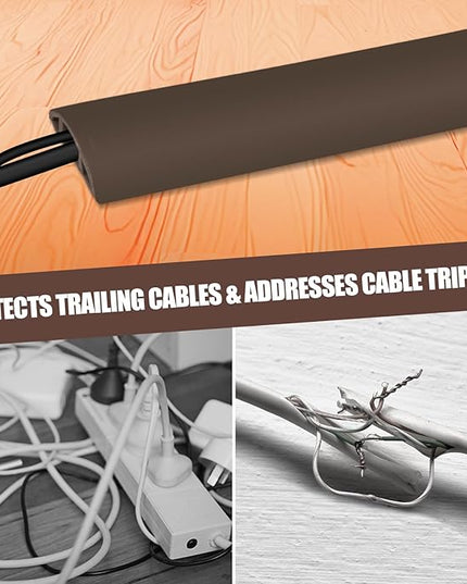 Floor Cord Cover Cable Cavity Self Adhesive Cord Hider Floor 10FT Floor Cable Management Power Cord Protector Floor Electric Cord Covers for Offices, Gym, Exhibitions (CoffeeBrown, 1.57" x 10')