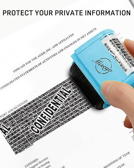 Miseyo Identity Theft Protection Roller Stamp Set - Blue (6 Refill Ink Incleded)