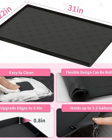 Sdpeia Under Sink Mat 31"×22" Waterproof Silicone Cabinet Liner & Sink Protector for Kitchen & Bathroom, Multi-Purpose Organizers Tray for Pets, Laundry, Cat Litter Mat, Black