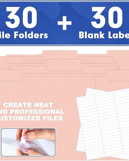 File Folder, HERKKA 30 Pack 1/3 Cut Tab File Folders, File Folders Great for Organizing and Filing, Letter Size, Pink