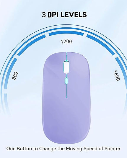 Wireless Bluetooth Mouse Rechargeable Laptop Mice with LED Lights Silent Slim Use(BT5.2 and 2.4G Portable USB Receiver)Dual Mode Computer Mouse for Laptop/iPad/Tablet/Apple/Computer/Mac(Purple)