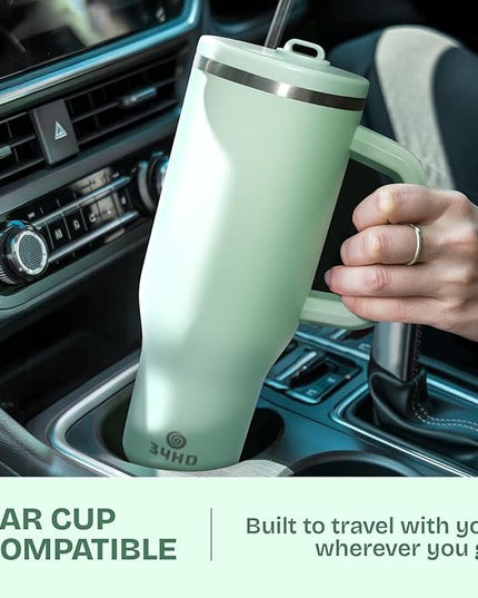 34HD 40 oz Stainless Steel Tumbler - Leakproof Insulated Water Bottle with Handle, Magnetic Lid and Flexible Straw - Iced for 48 Hours – Perfect for Men, Women, Birthday Gift, Green - Matcha Whisper