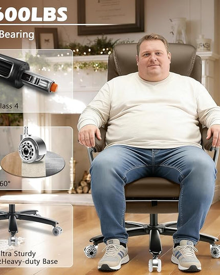 600LBS Reclining Heavy Duty Office Chair with Foot Rest, Big and Tall Office Chair with Pocket Spring Cushion, Large High Back with Adjustable Lumbar Support,Dual Rubber Wheel