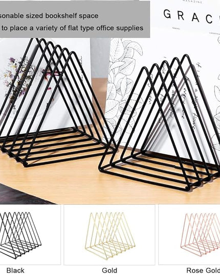 Urban Deco Triangle Desk Organizers Metal Wire Magazine Holder 7 Sections Decorative Organizer Vinyl Record Storage Office File Organizer For Desk - Black Magazine File Holder - Pack of 2
