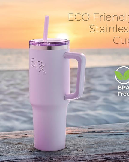 SIPX™ 40 oz Insulated Tumbler with Handle & Straw – Vacuum Insulated Stainless Steel, Leakproof, Cupholder Friendly – Perfect for Iced Coffee, Water & Travel – Purple