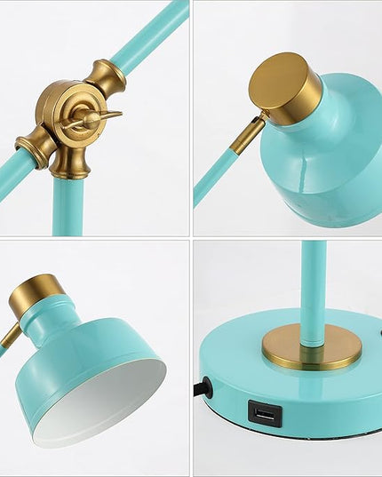 JONATHAN Y JYL7124C Allegra 18.5" Adjustable Cantilever LED Task Lamp, USB Charging Port, Classic, Coastal, Industrial, Farmhouse, Traditional for Bedroom, Living Room, Office, Cyan/Brass Gold