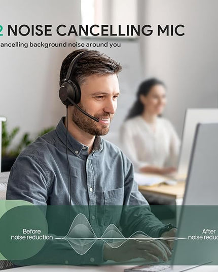 Yealink UH35 USB Headset for PC, Wired Headphones with Noise Cancelling Microphone, Certified Teams, All-Day Comfort Design, Stereo Headset for Home Office Online Meeting, Easy Mute, Busylight