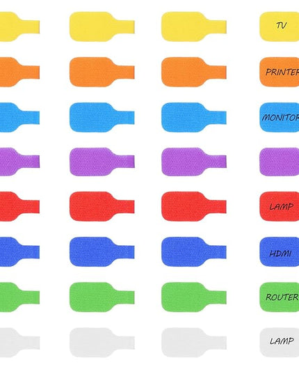24pcs Cord Tags Labeling, Charging Cord Labels, Reusable Cable Label, Multi-Color Write on Cable Label, for Cables Management and Identification (8 Colors)