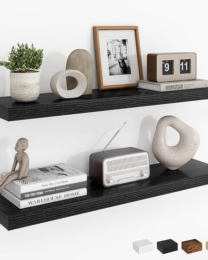 Dreamland 30Inch Floating Shelves for Wall, Rustic Wooden Black Floating Shelves for Bathroom|Bedroom|Kitchen, Deep Wall Mounted Book Shelf, Wood Storage Display Shelf for Home Decor, Set of 2