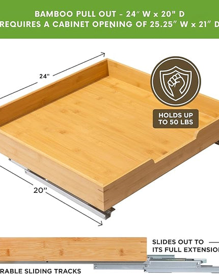HOLD N’ STORAGE Heavy-Duty Premium Collection Pull Out Cabinet Organizer - Wooden Cabinet Drawer Slide Outs (Wood, 24 Inch)