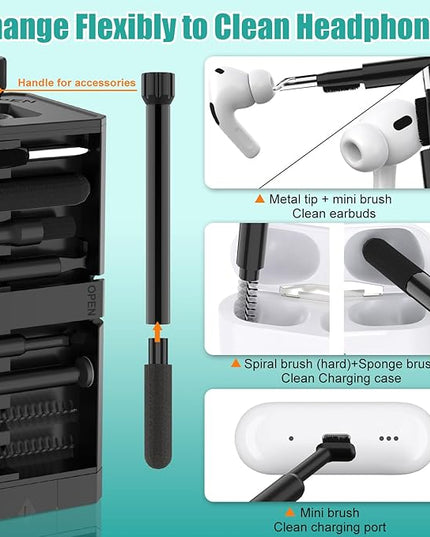 VICHYIE Keyboard Cleaning Kit with Brush, Computer Laptop Cleaner Kit, Phone Cleaning Tool, Multi-Function Cleaner Kit for Earbuds, Cellphones, PC, Screens, Camera Lens, Electronics Devices (Black)