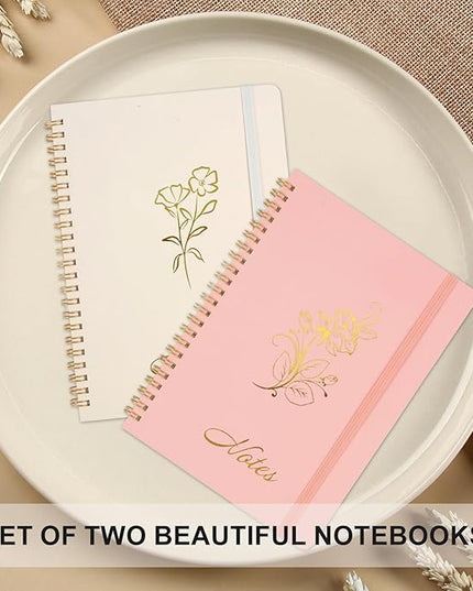 Joyberg Aesthetic Spiral Notebook, 2PCS Cute Notebook, 8.3" x 6" Notebook For Women, A5 Spiral Journal Notebook for Office/School/Home (Pink & Beige)