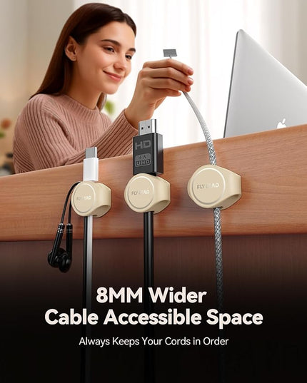 8-Pack Cord Organizer Magnetic Silicone Cable Clips[8 mm Wider Cable Accessible]Desk Cable Management, FLYLEAD Desktop Cord Holder for Nightstand, Office Workspaces Desk Organization Home Accessories