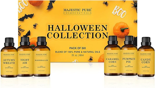 MAJESTIC PURE Essential Oil Blends Gift Set, 100% Pure & Natural Halloween Collection - Autumn Wreath, Pumpkin Pie, Candy Corn, Marshmallow, Night Air, Caramel Corn - 2 Fl oz