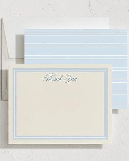 Minted Classic Start Stationery Cards, Blank Thank You Cards and Envelopes, Thank You Notes for Handwritten Messages, Note Cards & Stationery Set for Women and Men, Powder Blue Color Theme