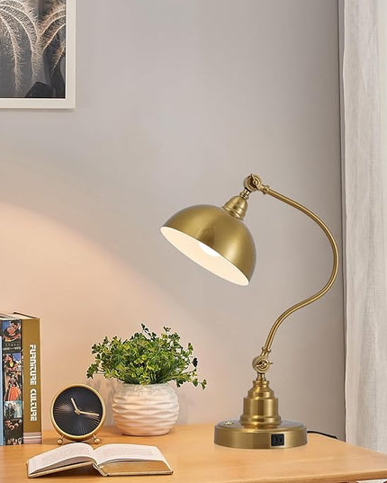 Vintage Brass Gold Desk Lamp Decorative Table Lamp for Home Office Living Room Bedroom Desk Light, Rustic Industrial Farmhouse Antique Library Study Desk Lamp E26 LED Bulb Included