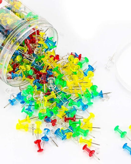 Yalis Push Pins 600 Count Clear Multicolored, Standard Thumb Tacks Steel Point and Clear Multi-Colors Plastic Head