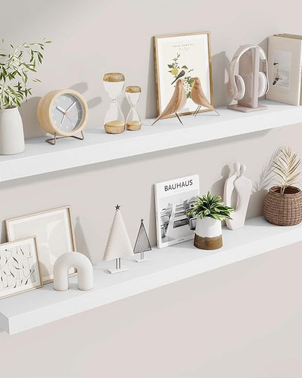 Fun Memories Floating Shelves 48 Inch, Extra Large Wood Shelf Set of 2, Hanging Wall Shelves for Bathroom, Living Room, Kitchen, Bedroom, White