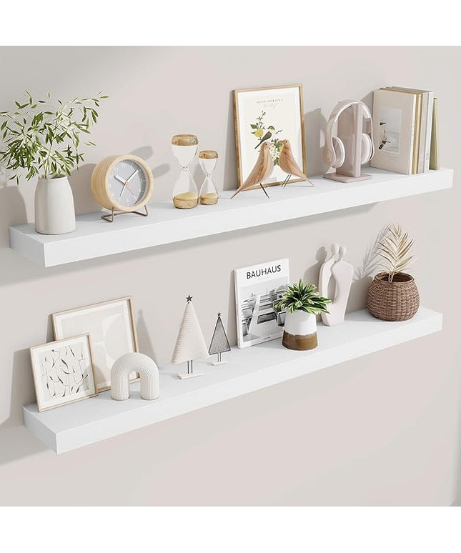Fun Memories Floating Shelves 48 Inch, Extra Large Wood Shelf Set of 2, Hanging Wall Shelves for Bathroom, Living Room, Kitchen, Bedroom, White