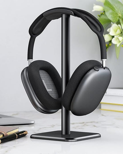 Headphone Stand, Rounded Corner Headset Holder, Anti Slip Base, TPU Tray, Aluminum Supporting Bar Headset Holder for Home Gaming Office (Black)